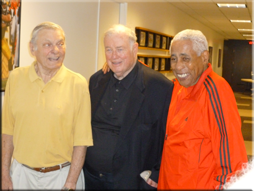 Hall of Fame inductee Jack Butler, Art Rooney, Jr. and Bill Nunn at the Steelers Training Facility. Picture courtesy of John Butler